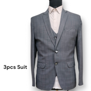 Grey Men’s Check 3-Piece Suit Formal Wear Pattern