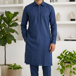 Classic Midnight Blue Cotton Kurta Pajama Set