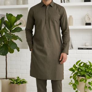 Earthy Olive Green Cotton Kurta Pajama Set