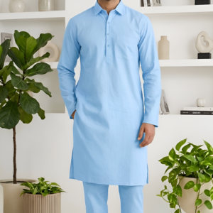 Serene Sky Blue Cotton Kurta Pajama Set